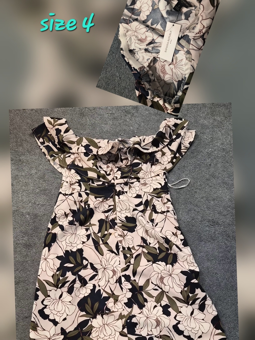 Banana Republic One-Shoulder Floral Dress in Cream, Black & Olive Midi Dress